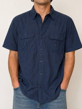 WindRiver Men's Short Sleeve Fishing Utility Shirt Navy Blue Size Medium